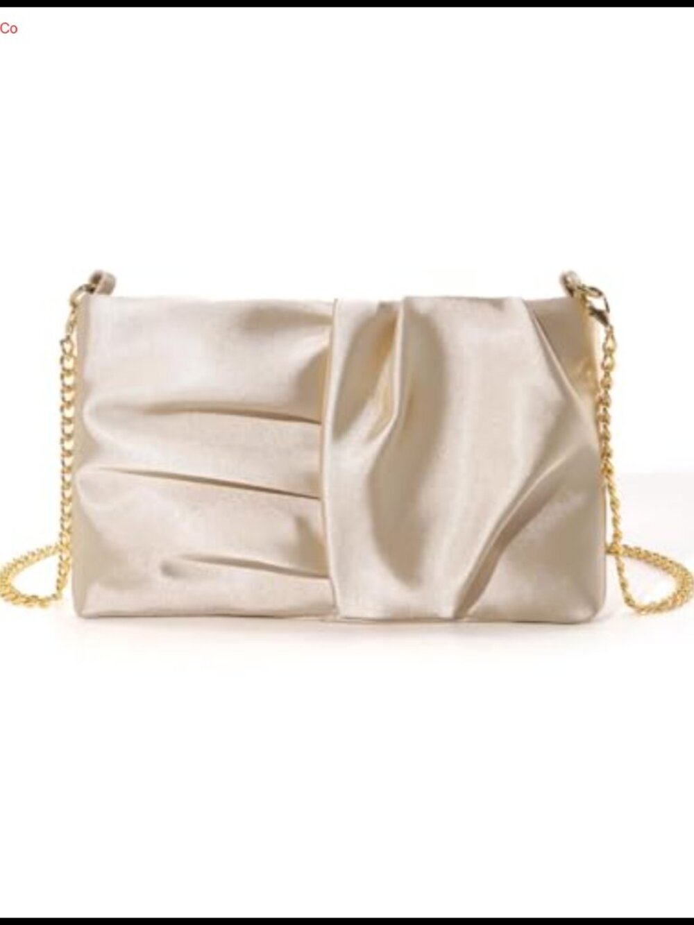 Satin Evening Clutch Ruched Rectangular Detachable Chain Snap Closure
